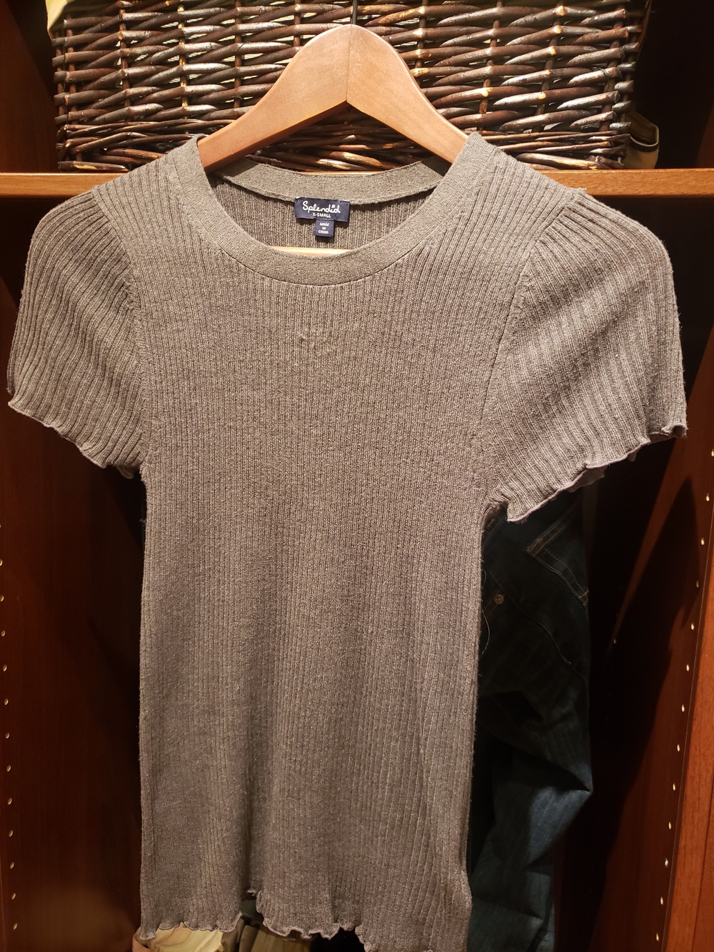 Splendid Gray Ribbed Knit Tee XS